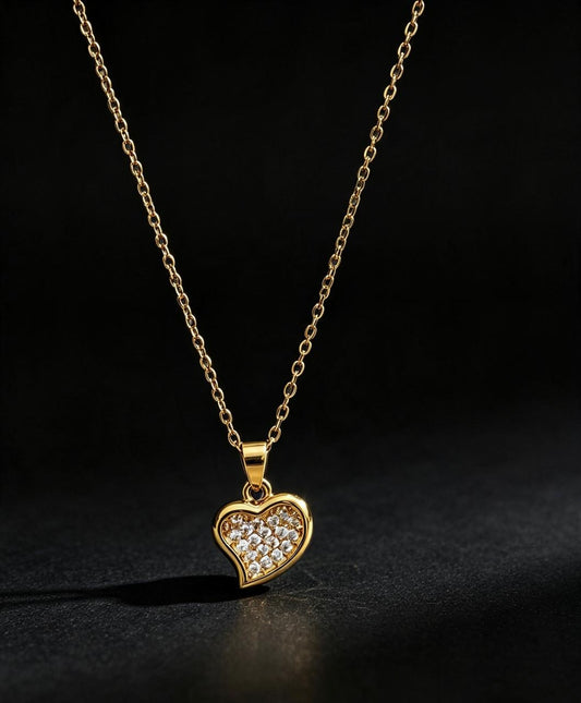 Colar Coração Cravejado - Dourado