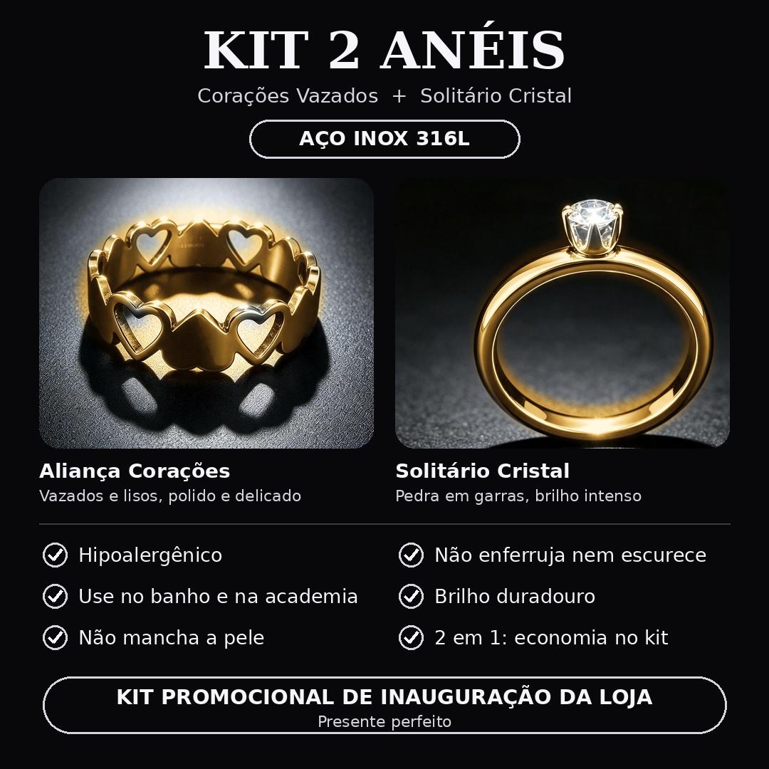 Kit Amor & Brilho: 2 Anéis em Aço Inoxidável 316L