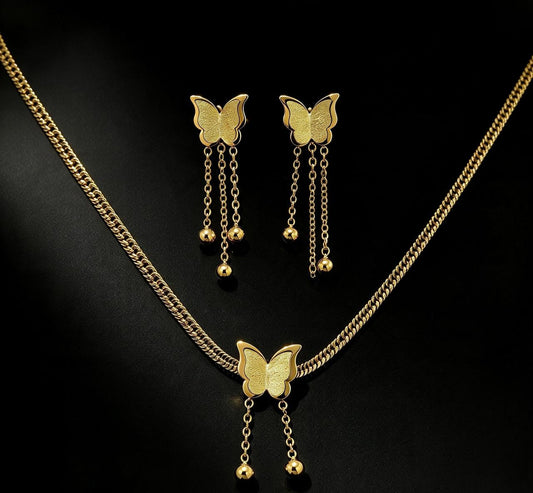 CONJUNTO BORBOLETA 3D DOURADO — Brinco + Colar